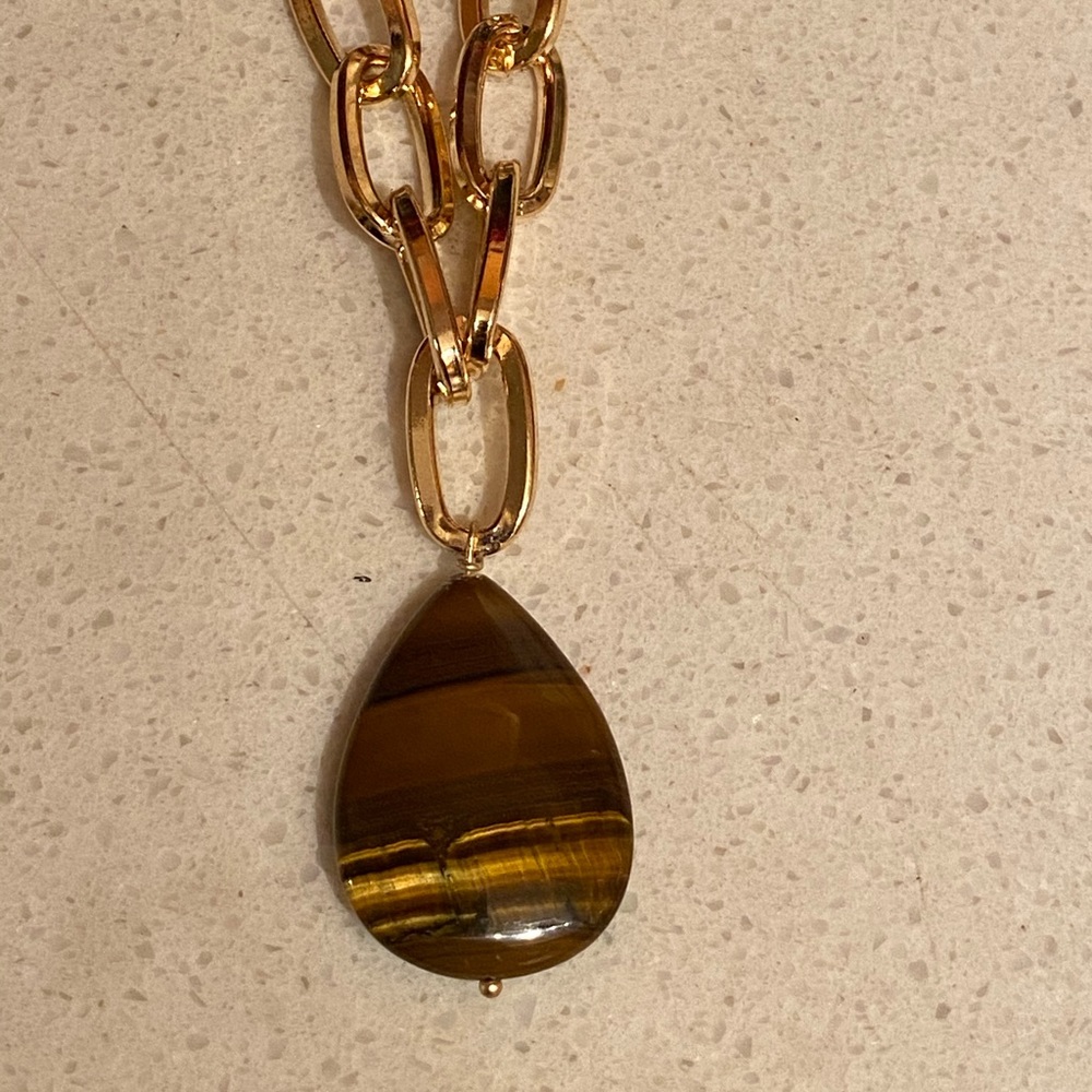 Gold plated Tigereye teardrop pendant necklace